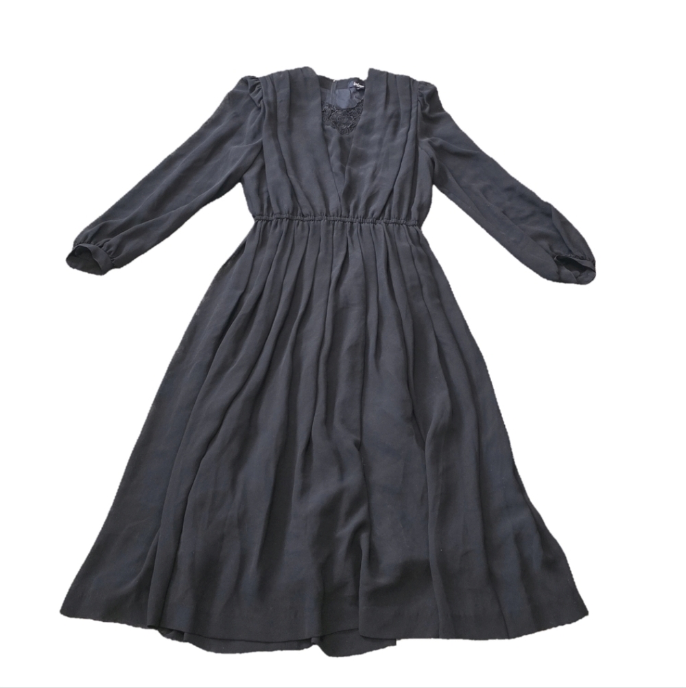 Elegant Vintage Japanese Sheer Long Sleeve Formal Dress – Black Dress